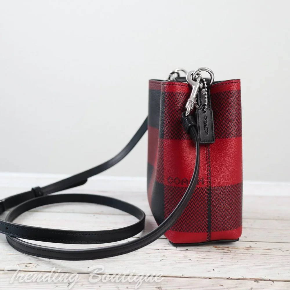 NWT Coach Mini Town Bucket Bag Crossbody With Buffalo Plaid Print - Picture 7 of 11